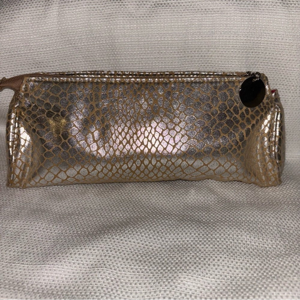 Neiman Marcus Gold and Silver Metallic Cosmetic Bag